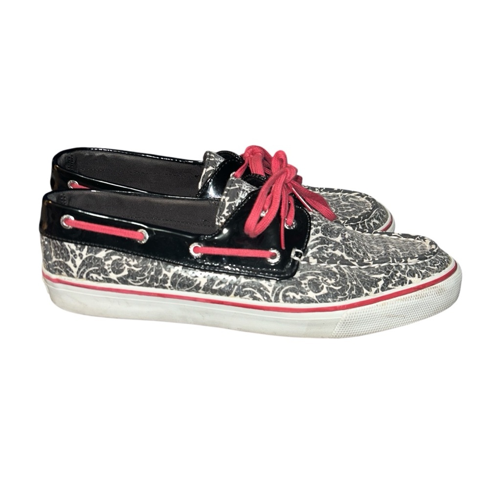 Sperry stop Siders Women’s SZ. 10M Black/White/Red Damask Sequins Shoes
